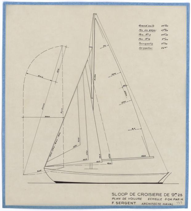 PLAN DE VOILURE/GREEMENT - SLOOP DE CROISIERE 9,25 M (1950)