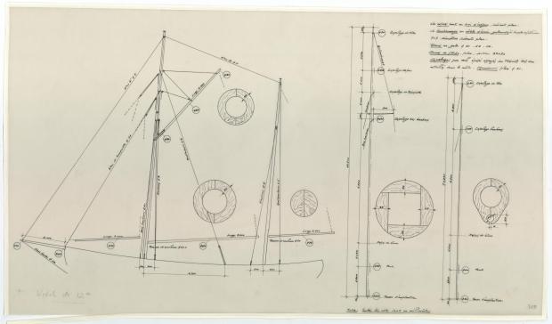 PLAN DE VOILURE/GREEMENT - Reder-mor, ketch 12,00m (1953) PLAN DE VOILURE/GREEMENT - Reder-mor, ketch 12,00m (1953)