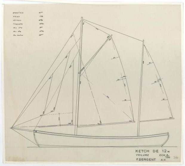 PLAN DE VOILURE/GREEMENT - Reder-mor, ketch 12,00m (1953) PLAN DE VOILURE/GREEMENT - Reder-mor, ketch 12,00m (1953)