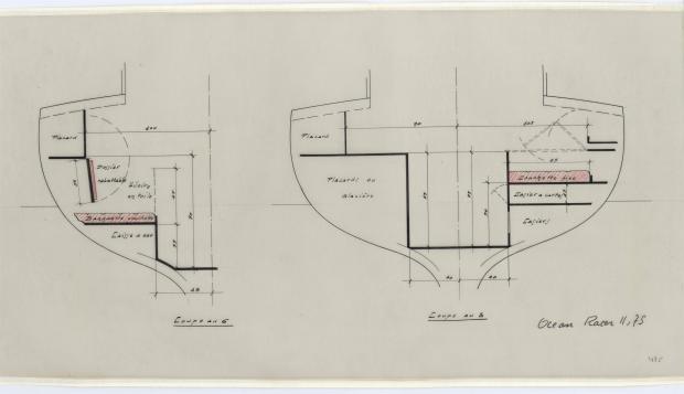PLAN D'AMENAGEMENT - GEFREL OCEAN RACER 11,75 M (1955) PLAN D'AMENAGEMENT - GEFREL OCEAN RACER 11,75 M (1955)