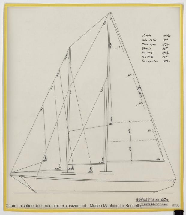 PLAN DE VOILURE/GREEMENT - Jean de la lune, Goelette 12,50 m (1970)