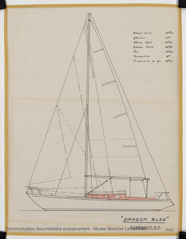 PLAN DE VOILURE/GREEMENT - Dragon bleu, Course croisière 10,50 m (1973) PLAN DE VOILURE/GREEMENT - Dragon bleu, Course croisière 10,50 m (1973)