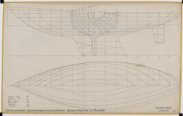 PLAN DE COQUE - Dragon bleu, Course croisière 10,50 m (1973) PLAN DE COQUE - Dragon bleu, Course croisière 10,50 m (1973)